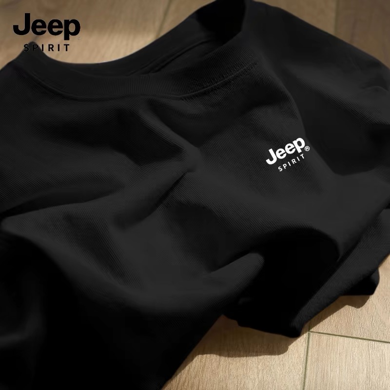 JEEP吉普纯棉短袖T恤男款2025新款春季男士打底衫宽松重磅上衣男S