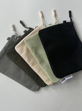 纯色双拉链包便携式零钱手机袋大容量口红化妆包证件护罩收纳包袋