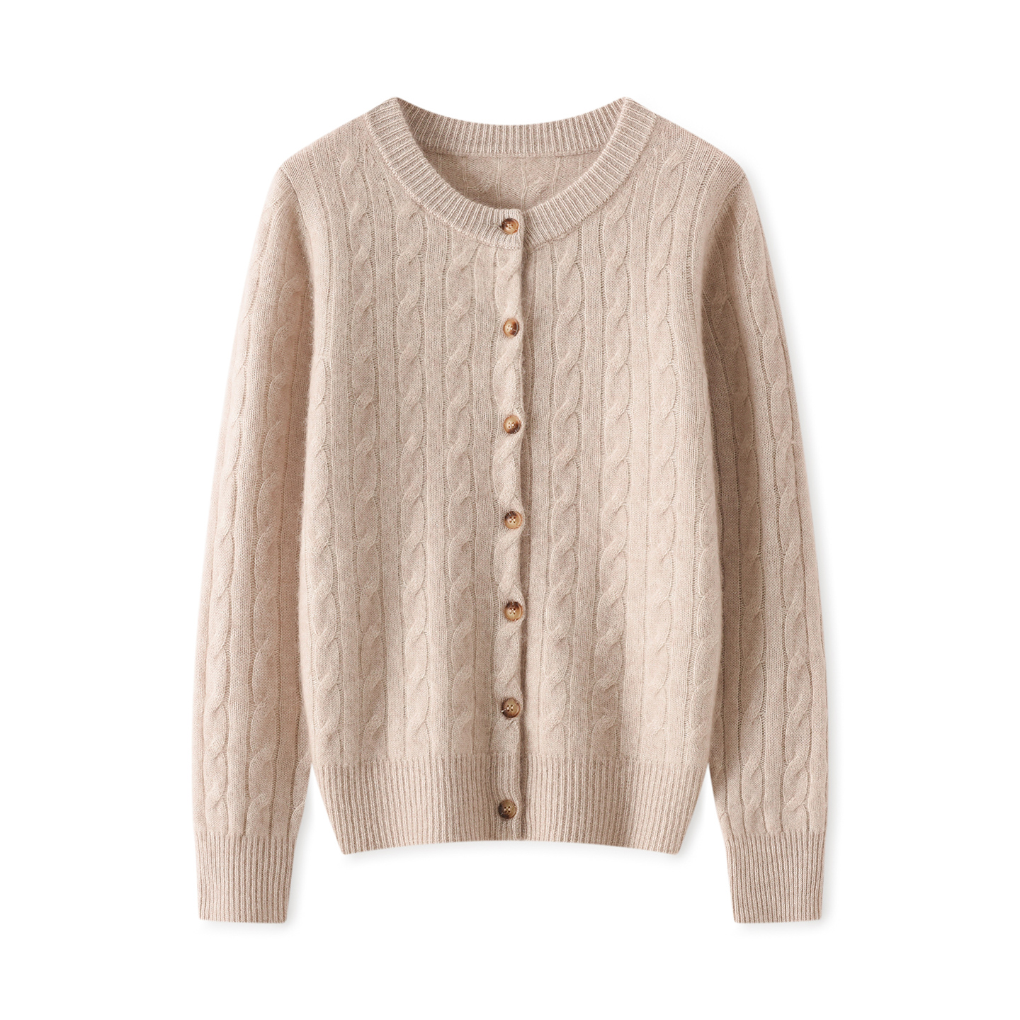 上身效果棒极了！山羊绒开衫女圆领麻花毛衣短款加厚长袖针织外套