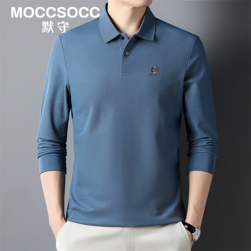 默守2025春秋季男士长袖polo衫纯棉商务休闲上衣高端翻领中年体恤