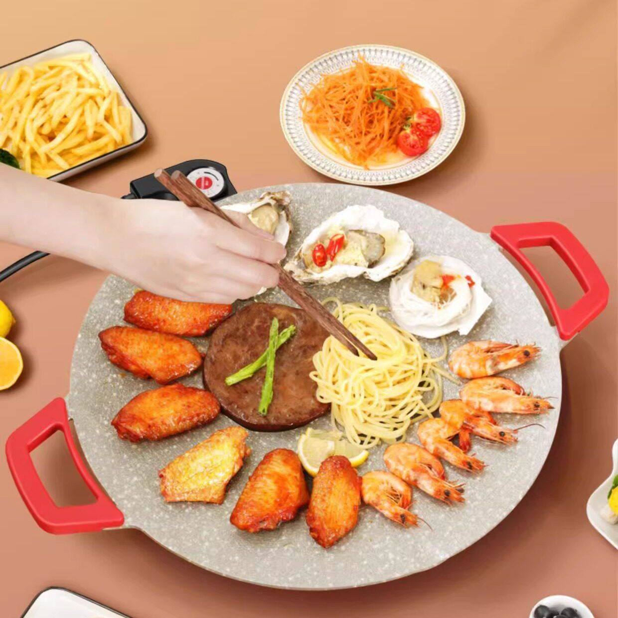 家庭煎肉烤肉锅烧烤炉室内韩式电烤盘家用烤肉盘锅无烟不粘多功能