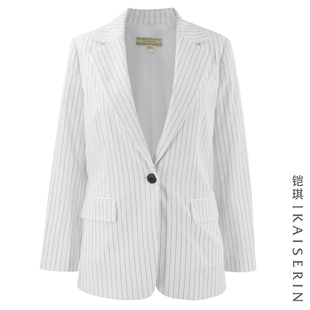 西服 外套一粒扣女棉麻西装 新款 22年春季 铠琪专柜新品 白色条纹长袖