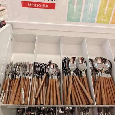 MINISO不锈钢水果叉茶勺中勺圆勺原木色名创优品