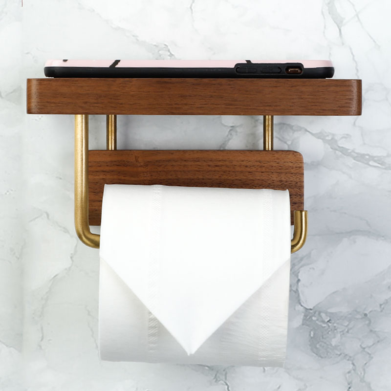 黑胡桃实木卷纸架免钉/打孔通用