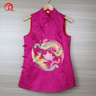 22年春季民族风中式手工中长款刺绣花马甲无袖马夹背心立领女上衣