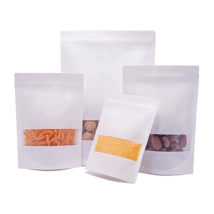 开窗磨砂白色牛皮纸袋定制密封包装袋茶叶零食坚果自立自封食品袋