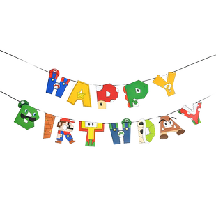 儿童1周岁生日装饰布置马里奥条幅拉旗超级玛丽派对主题装扮用品