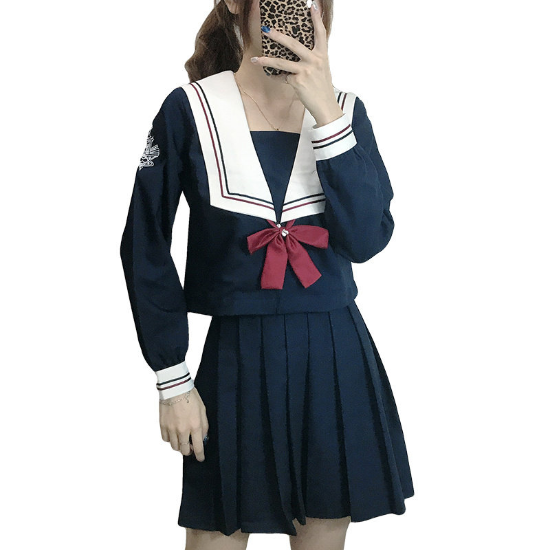 RED AND BLUE LAPEL SAILOR UNIFORM ORTHODOX SUIT FEMALE COLLEGE STYLE SHORT-SLEEVED JAPANESE CUTE JK UNIFORM STUDENT SCHOOL UNIFORM CLASS UNIFORM