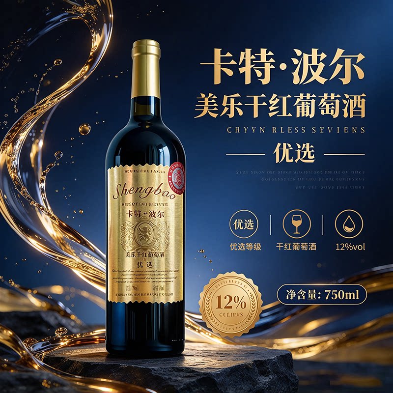卡特波尔美乐干红葡萄酒750ml6瓶12度特选红酒优质高端葡萄酒整箱