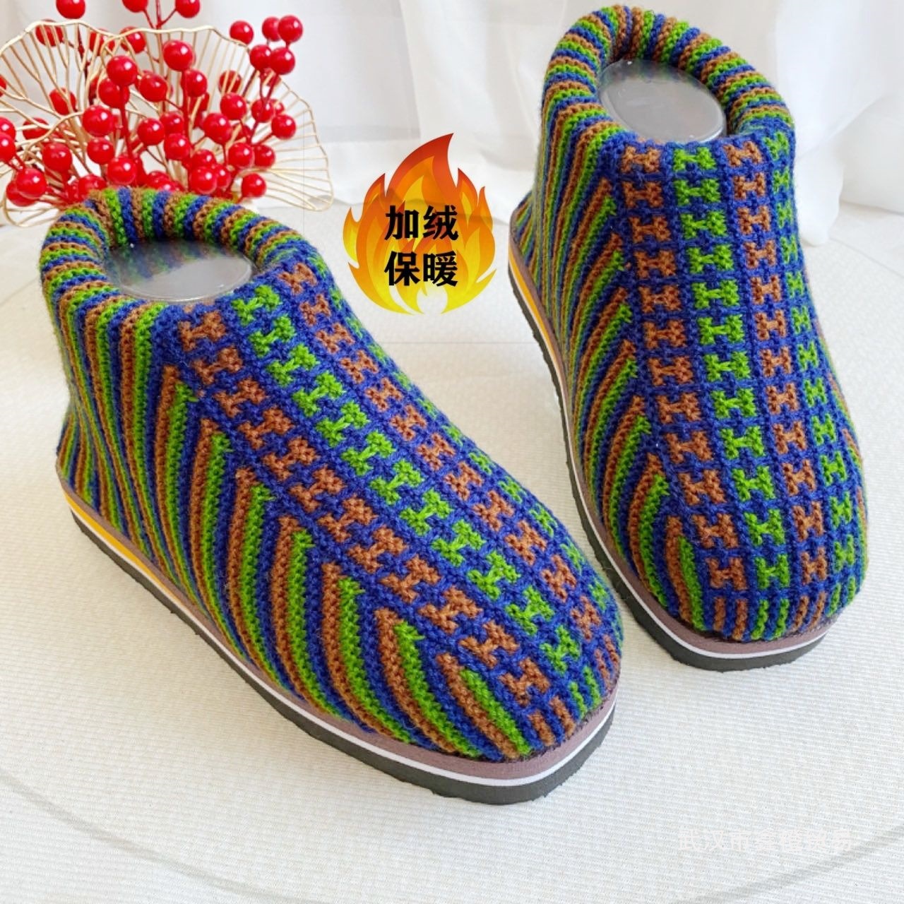 2026新品纯手工编织毛线棉鞋男女居家秋冬季加绒加厚保暖毛线棉鞋