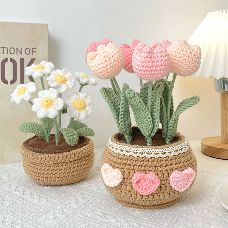 2026手工编织DIY郁金香小雏菊盆栽花束毛线钩织材料包自制摆件永