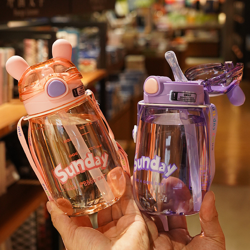 2026新款卡通可爱儿童水杯幼儿园宝宝带吸管杯子学生超萌便携水壶