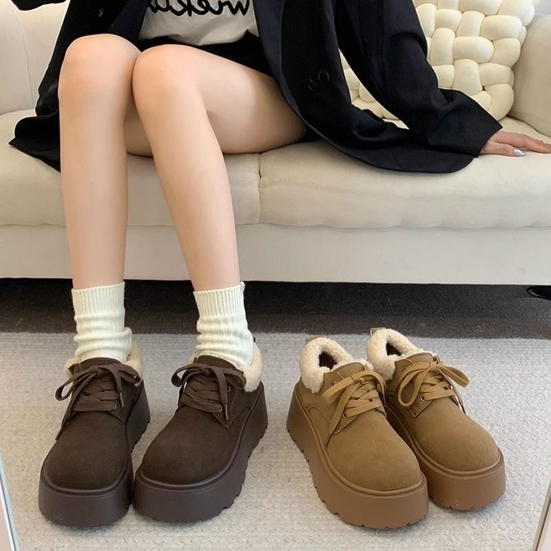 2026小个子增高厚底加绒勃肯鞋女2024秋冬季新款雪地系带棉鞋毛毛