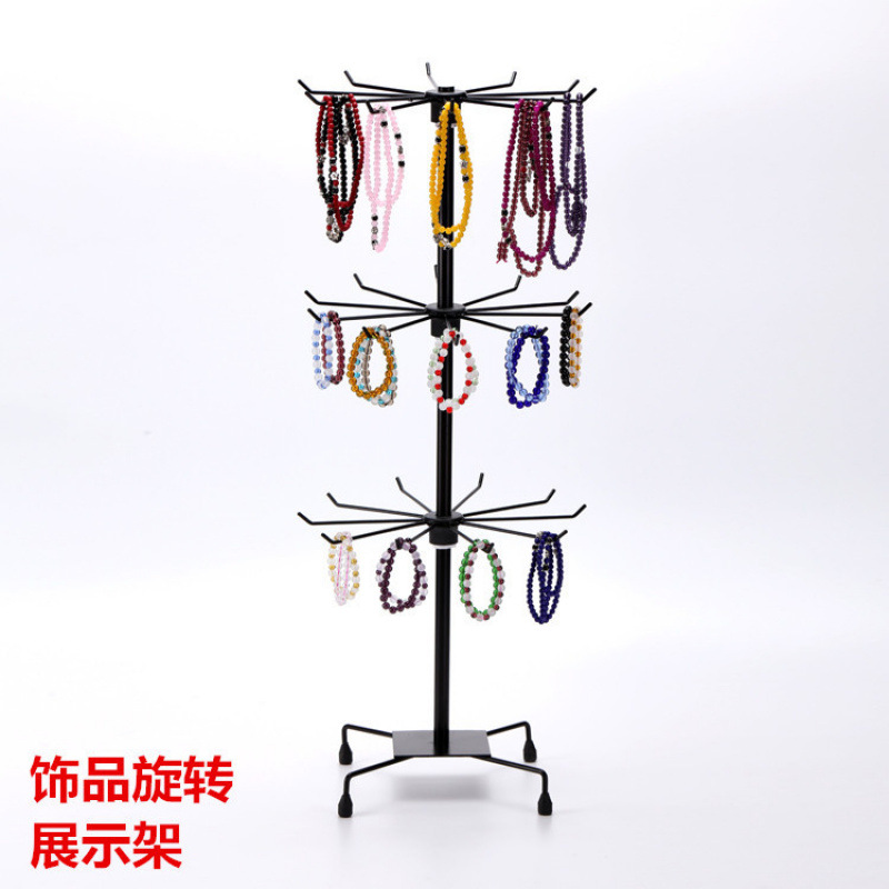 2026摆摊钥匙扣展示架子手串地摊家用卖饰品落地旋转发饰挂架旋转