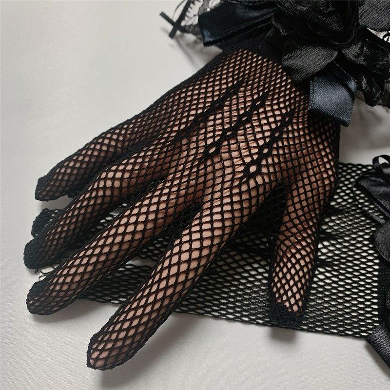 新款黑色网纱手套蕾丝黑暗萝莉拍照时尚手套写真短款复古手套新娘