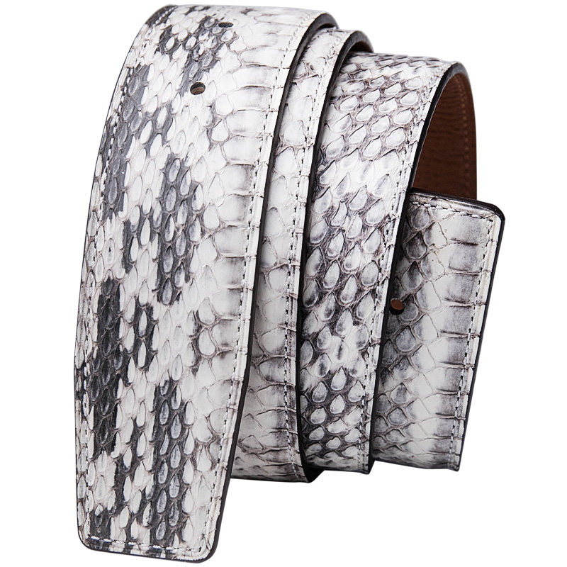 真蛇皮带身无皮带头男士腰带平滑扣打孔头层牛皮裤腰带条3.8cm