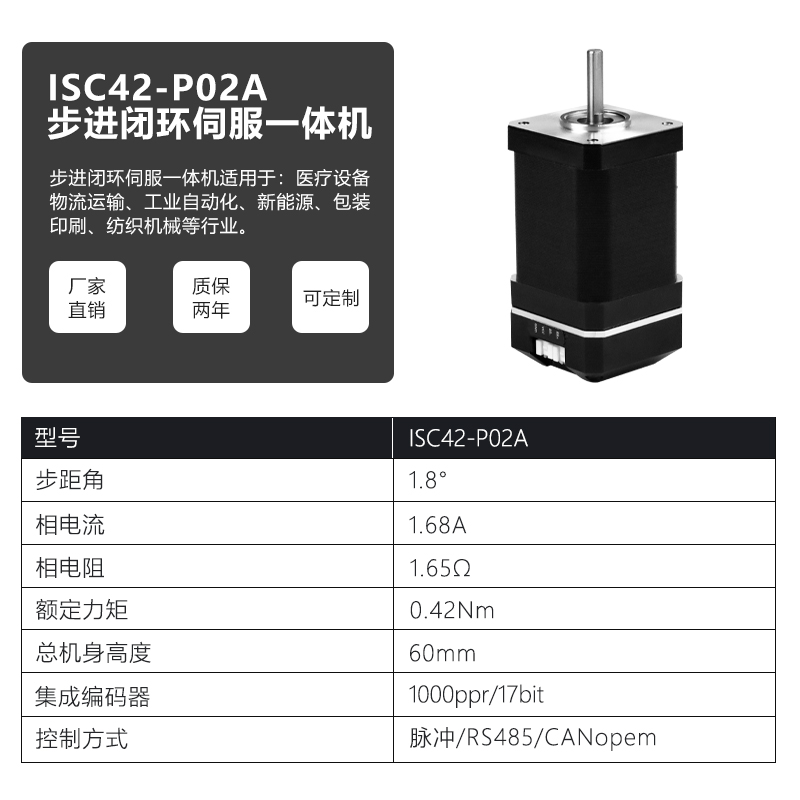 42/57一体化闭环步进伺服马达套装带编码器驱动器脉冲485/CAN控制