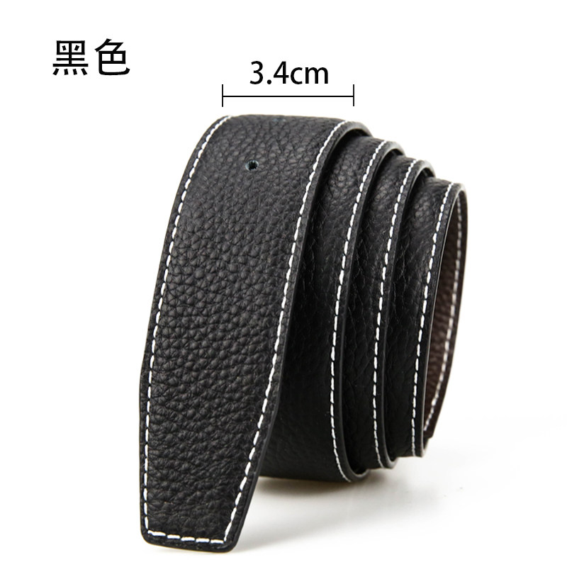h扣皮带男不带头打孔双面纯牛皮头层无头板扣腰带条平滑扣潮