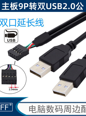 NGFF 台式机主板9Pin转双USB 2.0两口A型公头扩展线 双口延长线U2-128