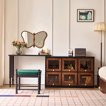 法式中古风卧室梳妆台斗柜一体床尾化妆台巧克力柜家用实木化妆桌