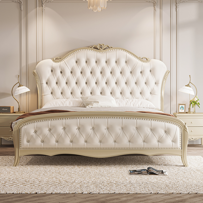 美式床轻奢实木床1米8主卧大床 现代简约1.5米欧式储物高箱真皮床