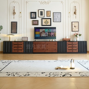 法式 储物柜 实木中古风落地帕奇电视柜模块柜斗柜自由组合客厅美式