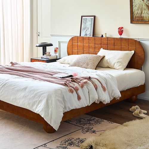 法式中古风全实木床小户型家用双人床美式复古1.8米主卧大床婚床