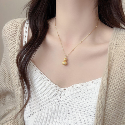 「金沙流光」重工葫芦项链耳环套装女轻奢小众气质简约锁骨毛衣链