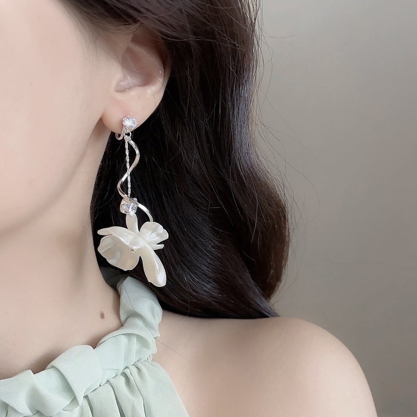 「清冷栀」法式流苏耳夹女无耳洞耳饰新款夸张长款气质高级感耳环