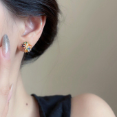 「绚丽烟火」彩色锆石雏菊花朵耳夹女无耳洞耳饰新款 精致轻奢耳环