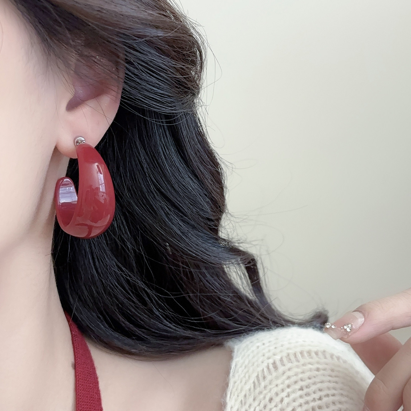 「胭脂红」红色耳圈港风复古圆圈耳环气质秋冬耳夹无耳洞耳饰新款,饰品/流行首饰/时尚饰品新,耳环,淘宝优惠券,粉丝福利购,淘宝优惠卷