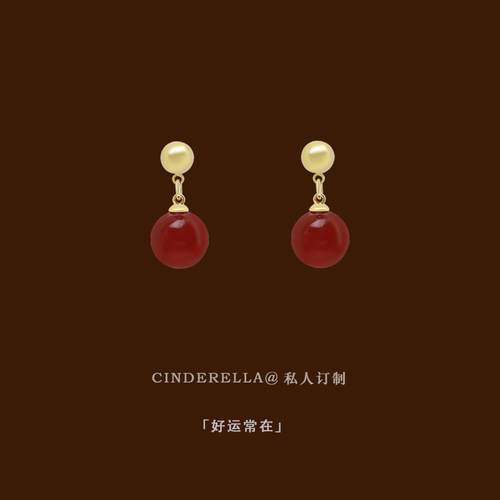 红色玛瑙新年耳环蚊香盘耳夹