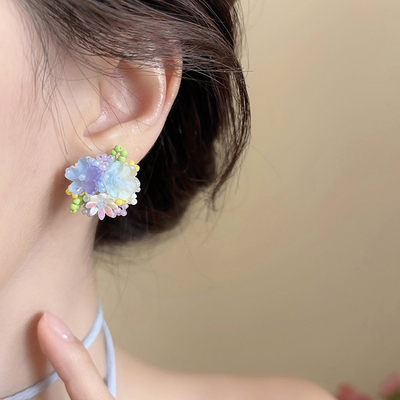「流彩花影」春夏花朵蚊香盘耳夹女无耳洞耳饰2025年新款爆款耳环