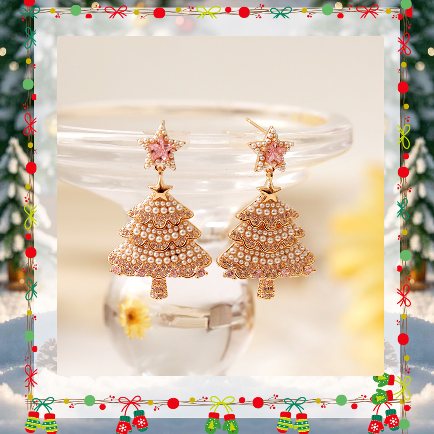 流苏珍珠圣诞树耳环女轻奢高级感小众独特耳夹女无耳洞耳饰新爆款