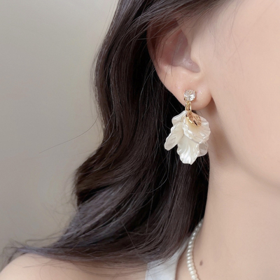 「海屿」仿贝母流苏蚊香盘耳夹女无耳洞耳饰新款复古度假风耳环