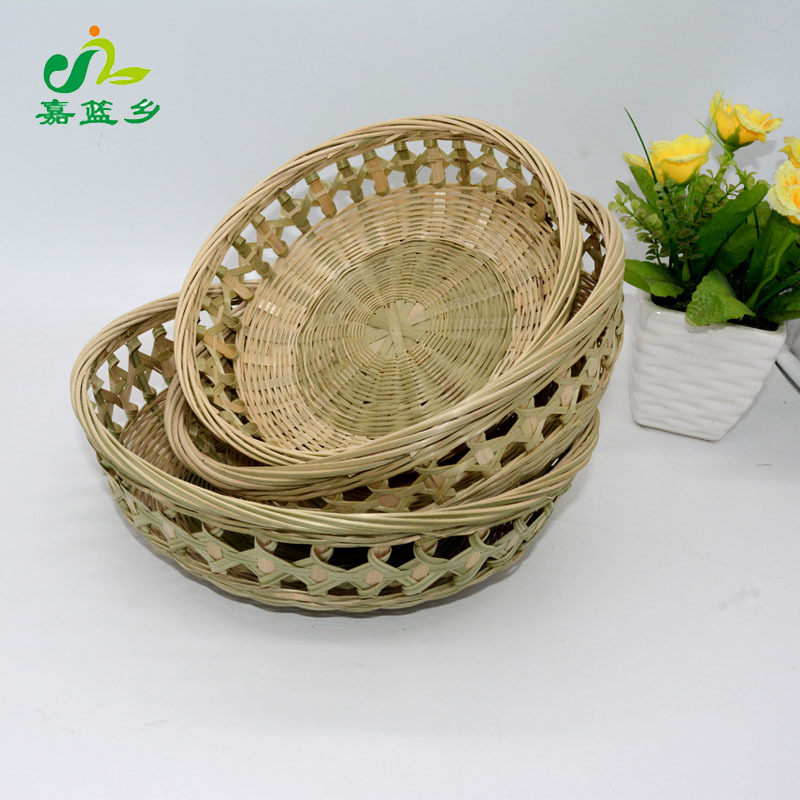 手工竹编制品农家竹筛子圆形簸箕水果花边点心篮馒头筐编织篮子家