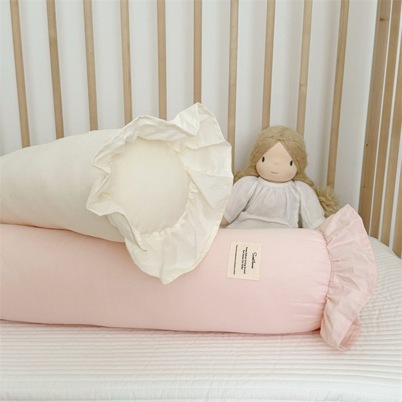 韩系纯色圆柱抱枕荷叶边小清新宝宝床围床头靠枕夹腿安抚枕可拆洗