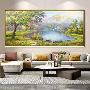 金山聚宝盆手绘油画山水画客厅装 横幅壁画 饰画沙发背景墙挂画美式