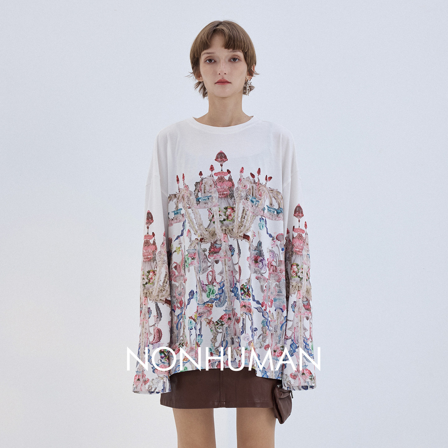 NONHUMAN蚂蚁家 复古吊灯艺术定位休闲彩色图案薄款长袖T恤女图片