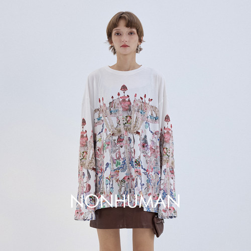 NONHUMAN蚂蚁家 复古吊灯艺术定位休闲彩色图案薄款长袖T恤女