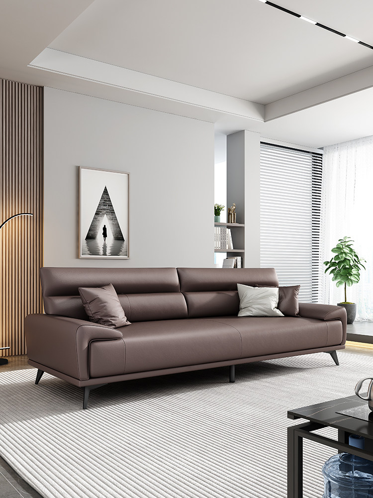 办公沙发茶几组合真皮简约现代商务接待办公室沙发意式极简三人位