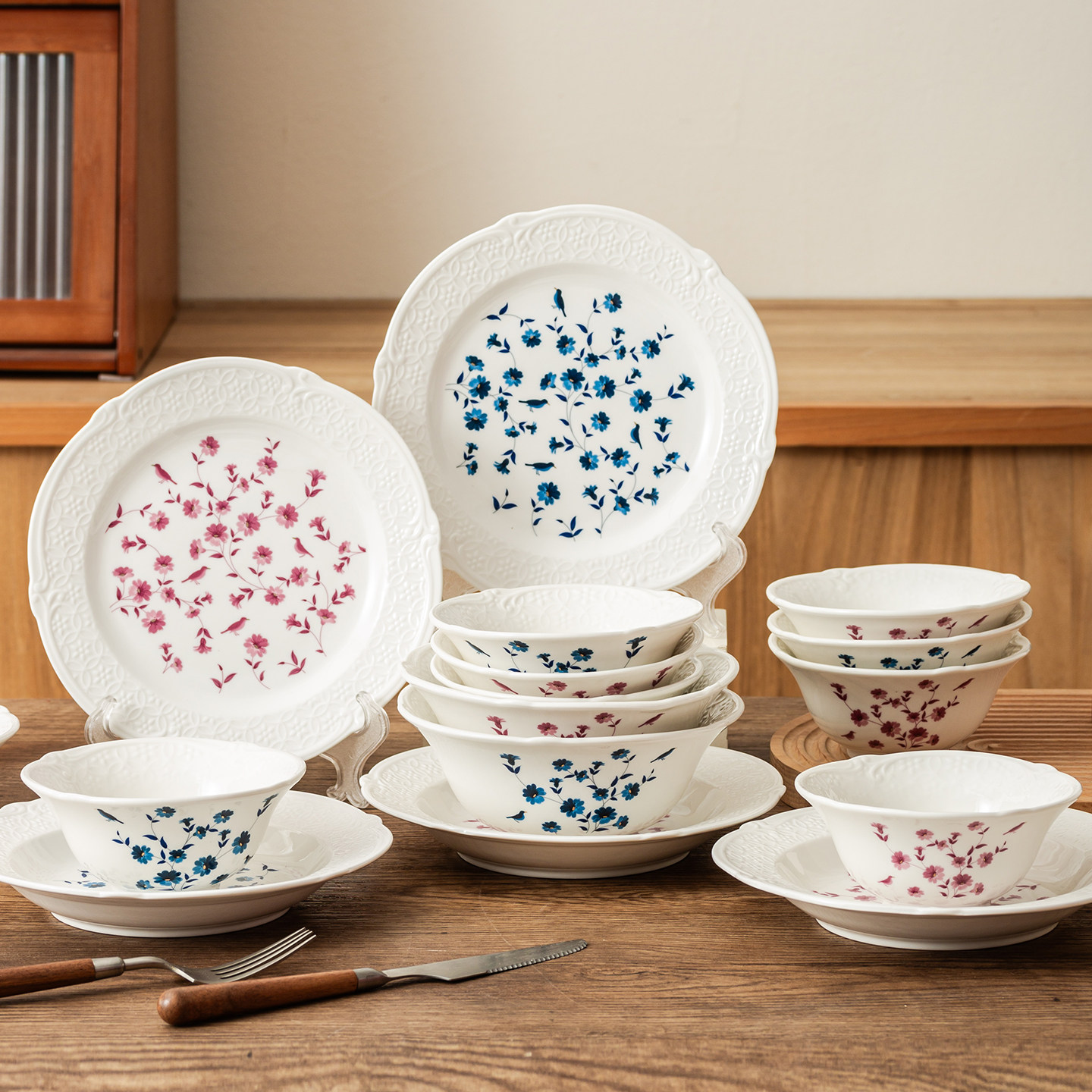 中古风餐具饭碗家用2025新款碗具汤碗餐盘子釉下彩陶瓷碗碟盘套装,餐饮具,碗,淘宝优惠券,粉丝福利购,淘宝优惠卷