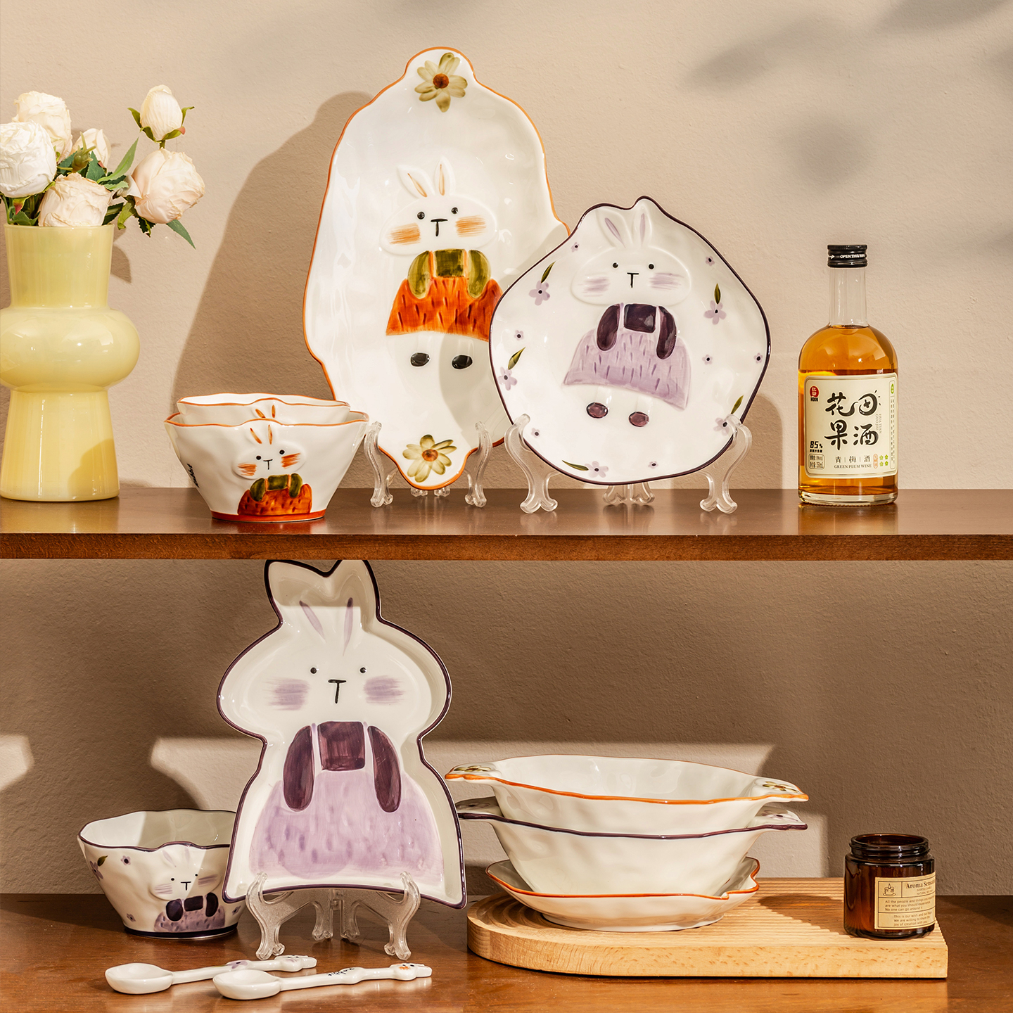 浮雕手绘卡通儿童餐具釉下彩