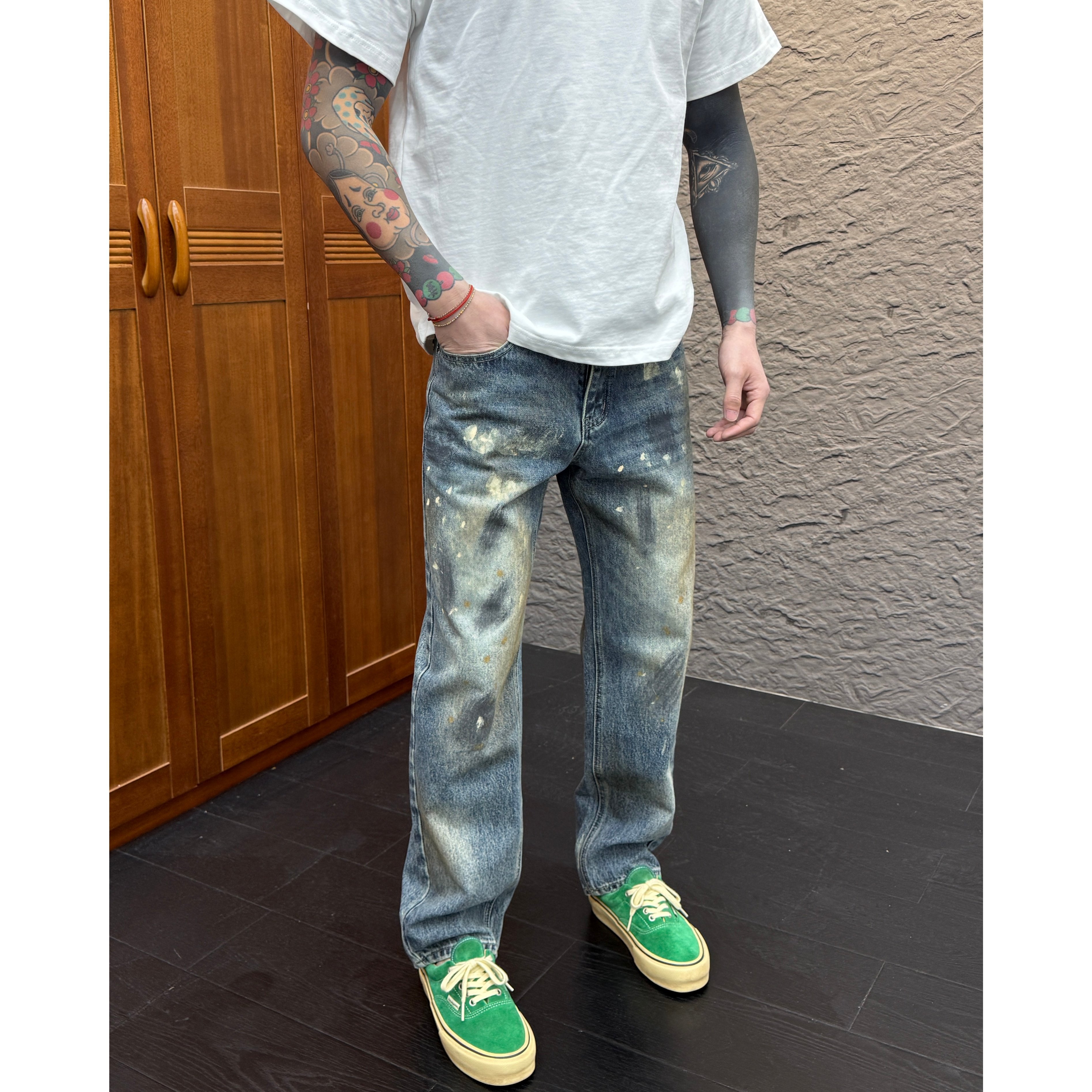 春生同款男士直筒无弹牛仔裤