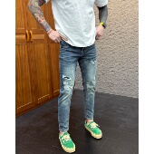 春季 小脚男士 新款 春生同款 时尚 休闲百搭假破洞印花修身 九分裤 8987