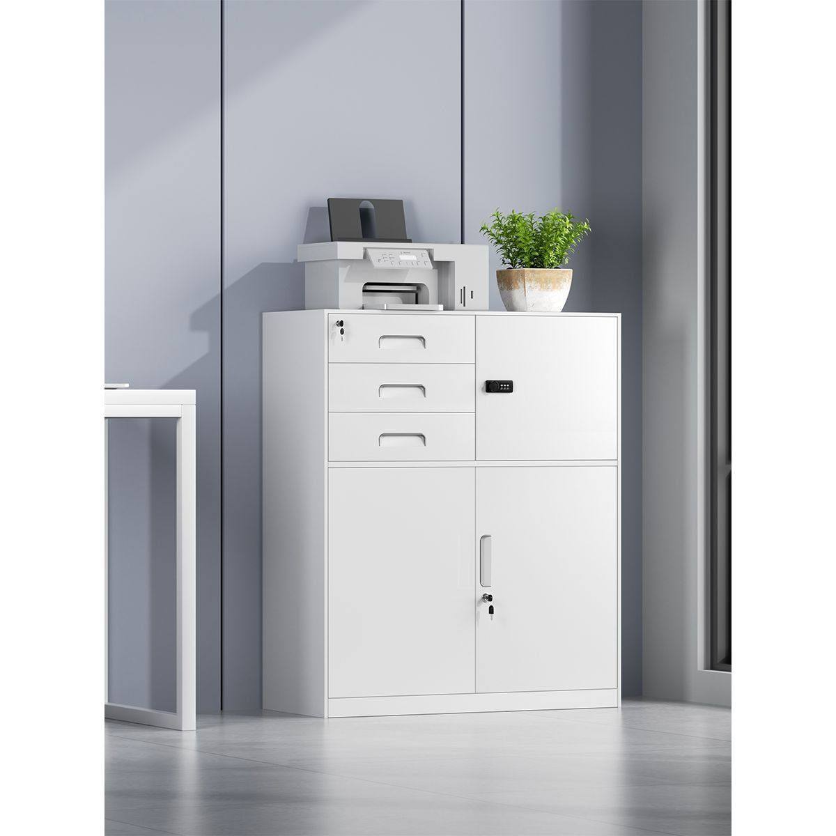 办公室铁皮文件柜桌边置物柜财务收纳矮柜资料柜带锁多斗柜免安装,商业/办公家具,办公储物柜,淘宝优惠券,粉丝福利购,淘宝优惠卷