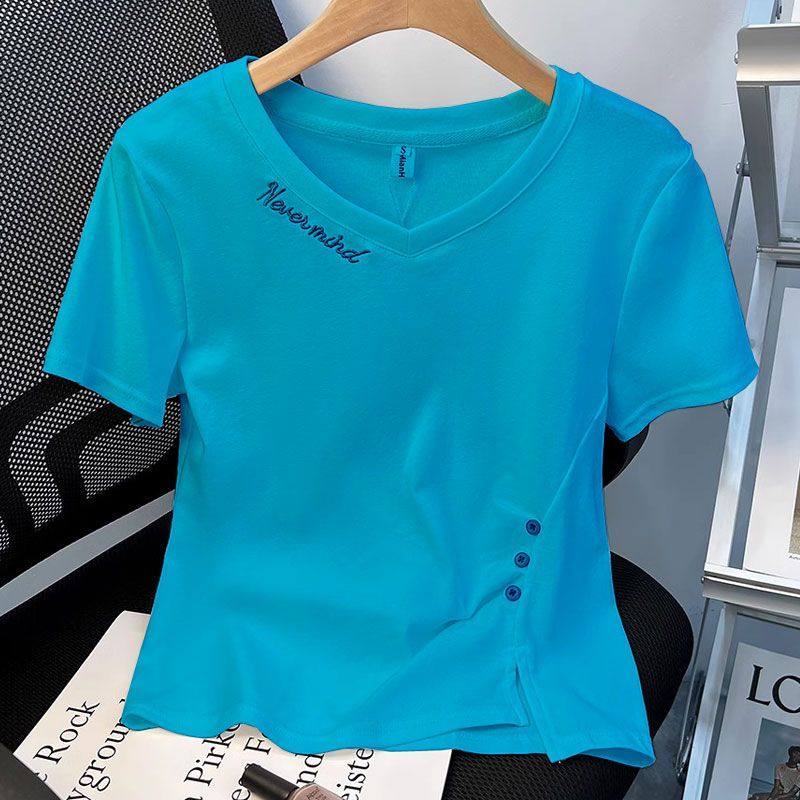 短袖女夏季2025年新款印花正肩t恤设计感小众不规则短款减龄上衣,女装/女士精品,T恤,淘宝优惠券,粉丝福利购,淘宝优惠卷