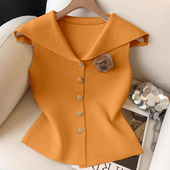 老钱风显瘦针织衫 高级感小众复古V领无袖 冰丝马夹坎肩薄背心夏季