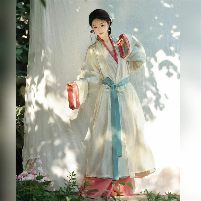 原创魏晋复原风汉服2026新款中国风直裾袍松紧裤腰带日常古风套装