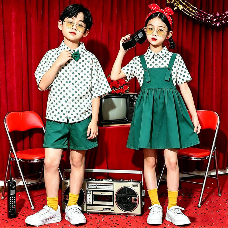 港风儿童服装女童8090年代怀旧走秀演出服幼儿园怀旧运动会表演服